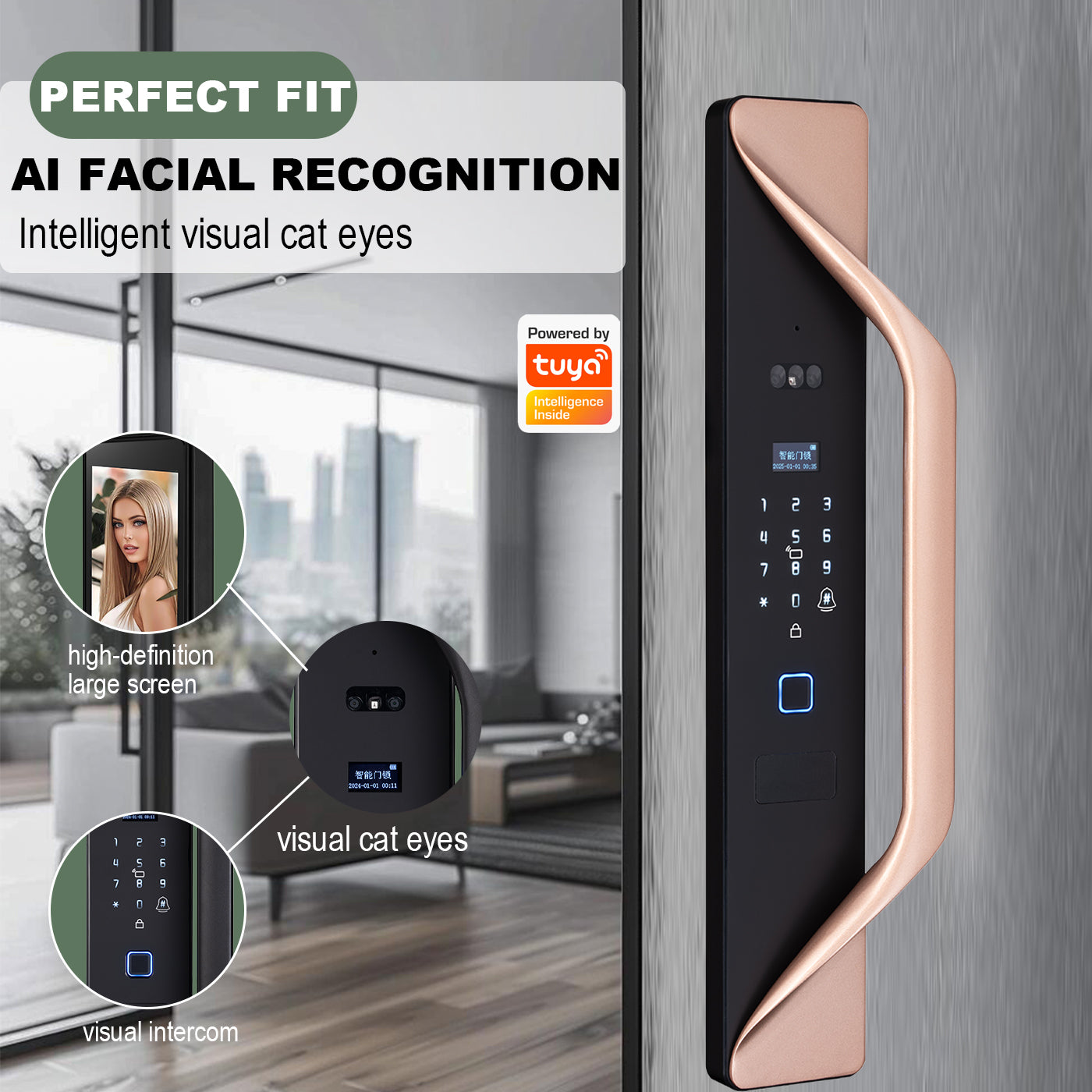 Tuya Digital Door Lock, multi-language smart lock, 3D security video intercom, keyless WiFi smart lock na may fingerprint at face recognition
