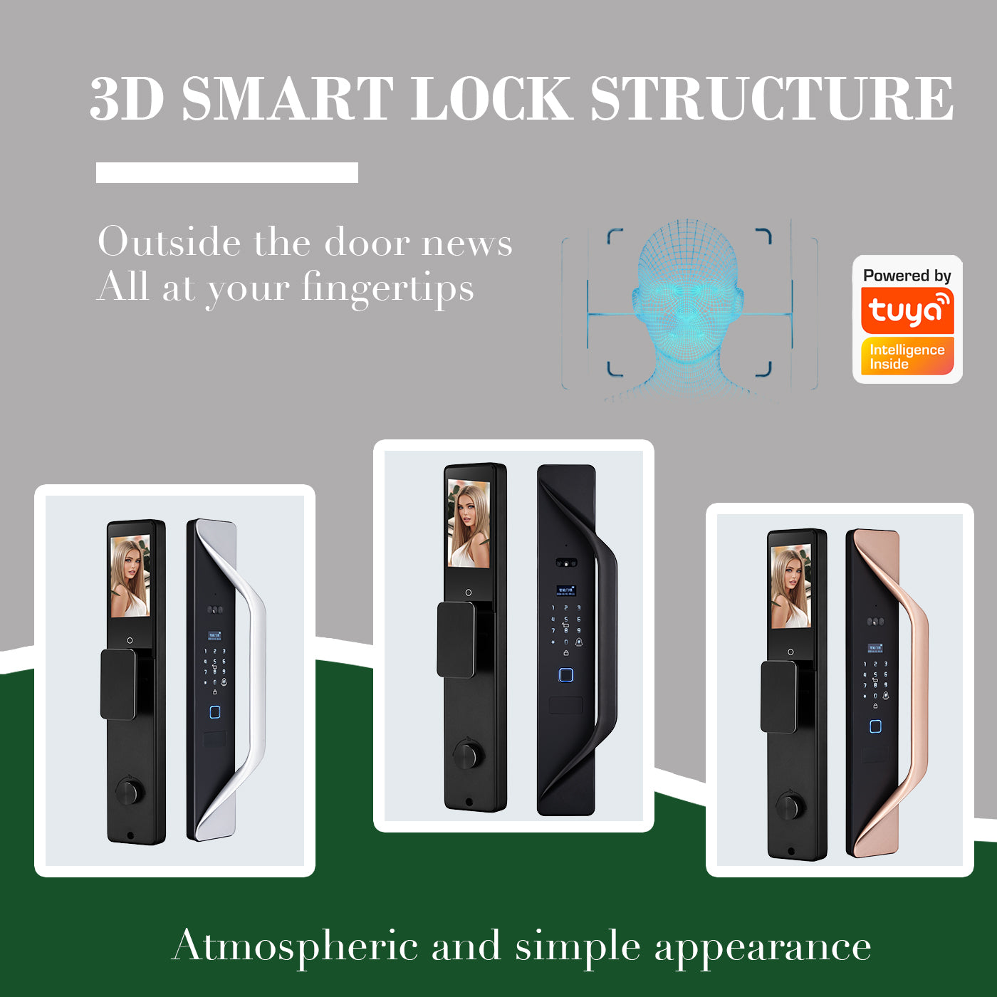 Tuya Digital Door Lock, multi-language smart lock, 3D security video intercom, keyless WiFi smart lock na may fingerprint at face recognition