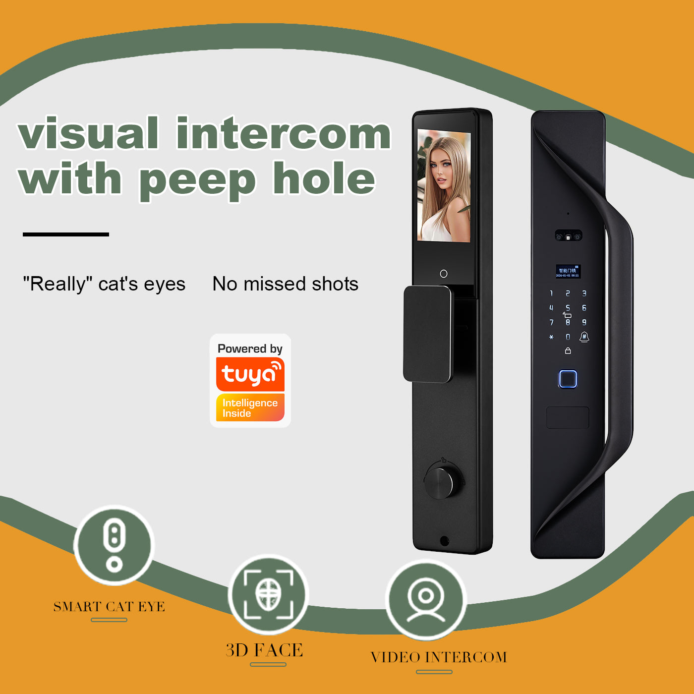 Tuya Digital Door Lock, multi-language smart lock, 3D security video intercom, keyless WiFi smart lock na may fingerprint at face recognition