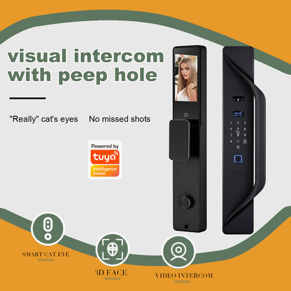 Tuya Digital Door Lock, multi-language smart lock, 3D security video intercom, keyless WiFi smart lock na may fingerprint at face recognition
