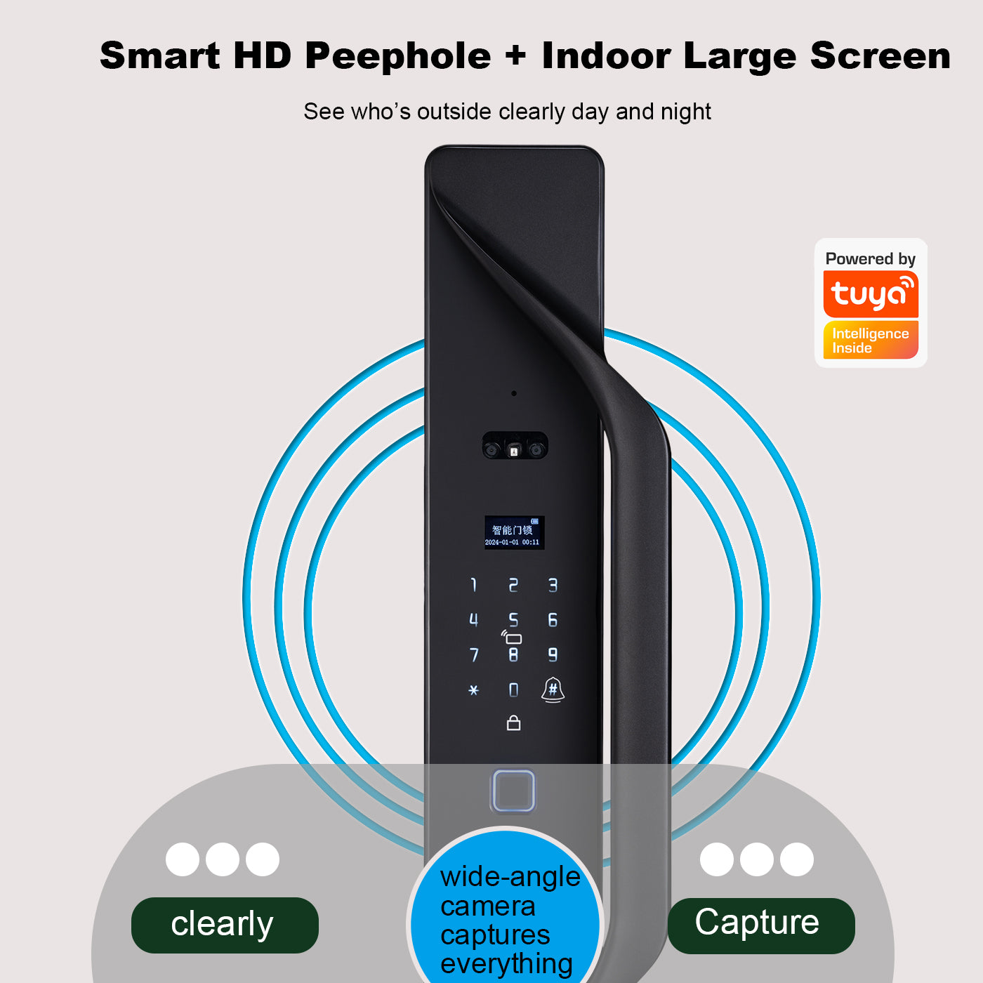 Tuya Digital Door Lock, multi-language smart lock, 3D security video intercom, keyless WiFi smart lock na may fingerprint at face recognition