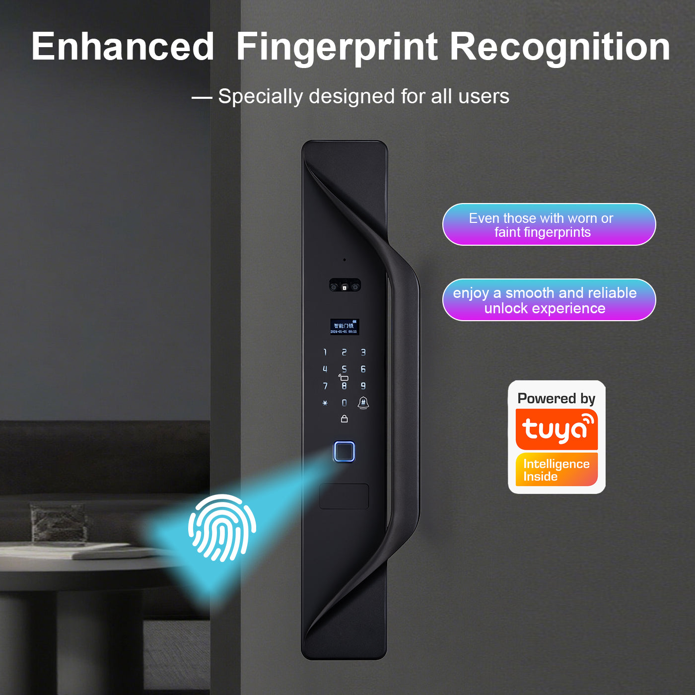 Tuya Digital Door Lock, multi-language smart lock, 3D security video intercom, keyless WiFi smart lock na may fingerprint at face recognition