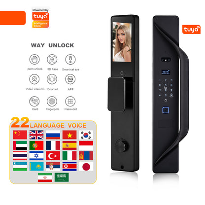 Tuya Digital Door Lock, multi-language smart lock, 3D security video intercom, keyless WiFi smart lock na may fingerprint at face recognition